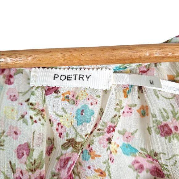 Womens Top Medium Boho Chic Spring Floral Cottagecore Fairy Sheer Coquette Crop - Picture 2 of 7